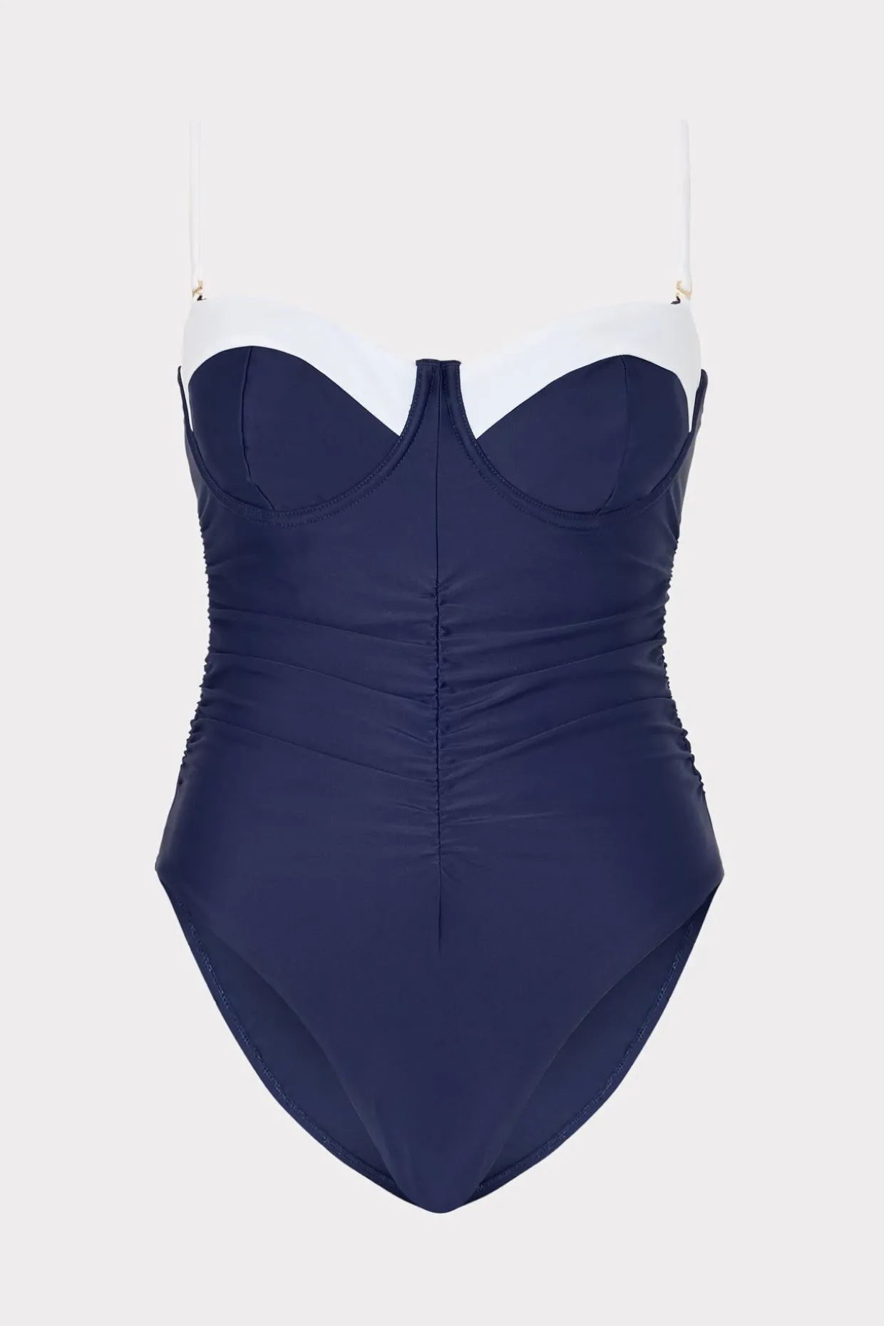 Jumpsuits & Rompers-MILLY Color Block Ruched One Piece Navy/White