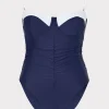 One Piece Swimsuits-MILLY Color Block Ruched One Piece Navy/White
