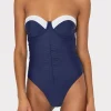 One Piece Swimsuits-MILLY Color Block Ruched One Piece Navy/White
