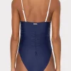 One Piece Swimsuits-MILLY Color Block Ruched One Piece Navy/White
