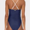 One Piece Swimsuits-MILLY Color Block Ruched One Piece Navy/White