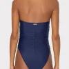 One Piece Swimsuits-MILLY Color Block Ruched One Piece Navy/White