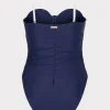 One Piece Swimsuits-MILLY Color Block Ruched One Piece Navy/White