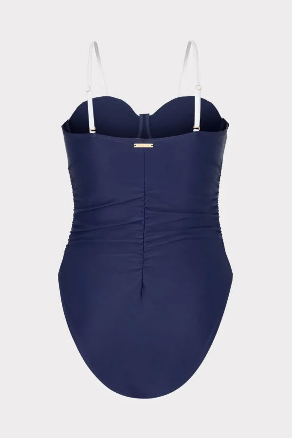 One Piece Swimsuits-MILLY Color Block Ruched One Piece Navy/White