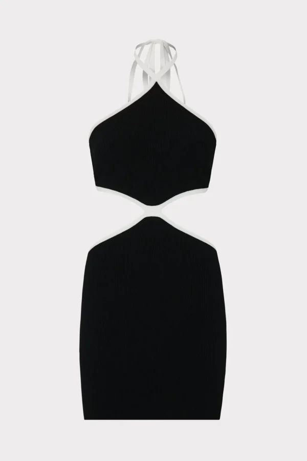 contrast_trim_halter_mini_0.webp Sundresses-MILLY Contrast Trim Halter Mini Dress Black/Ecru