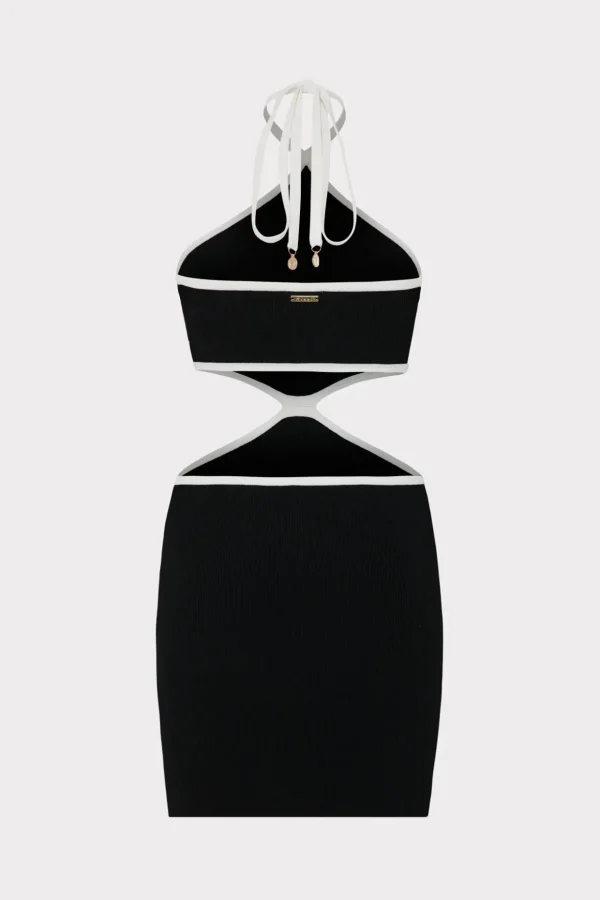 contrast_trim_halter_mini_3-2.webp Little Black Dresses-MILLY Contrast Trim Halter Mini Dress Black/Ecru
