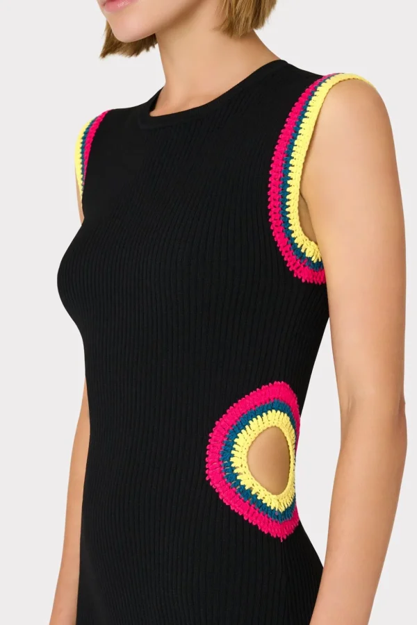 Knit Dresses-MILLY Crochet Cut Out Mini Dress Black Multi