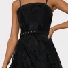 Cocktail Dresses-MILLY 3D Butterfly Embroidery Spaghetti Strap Dress Black