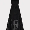 Cocktail Dresses-MILLY 3D Butterfly Embroidery Spaghetti Strap Dress Black