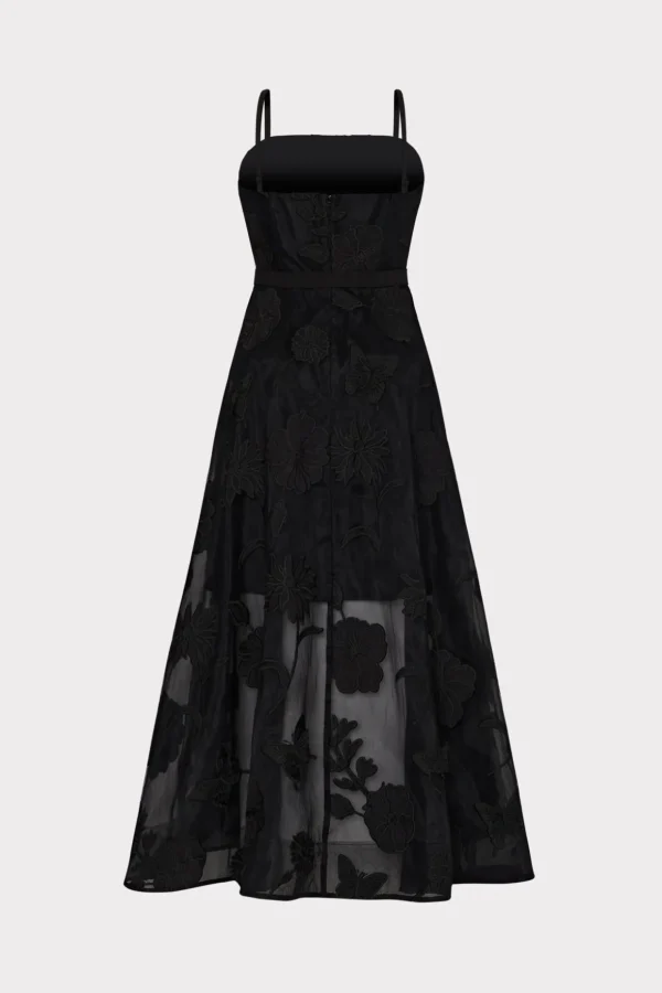 Cocktail Dresses-MILLY 3D Butterfly Embroidery Spaghetti Strap Dress Black