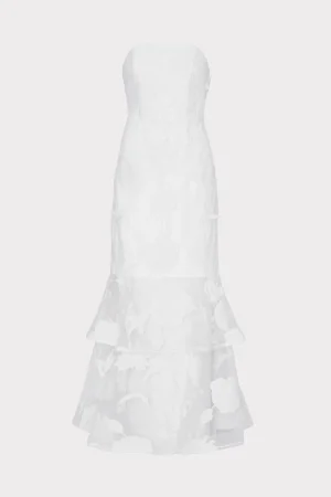 Cocktail Dresses-MILLY 3D Butterfly Embroidery Strapless Dress White