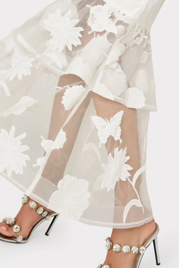 Evening Gowns-MILLY 3D Butterfly Embroidery Strapless Dress White