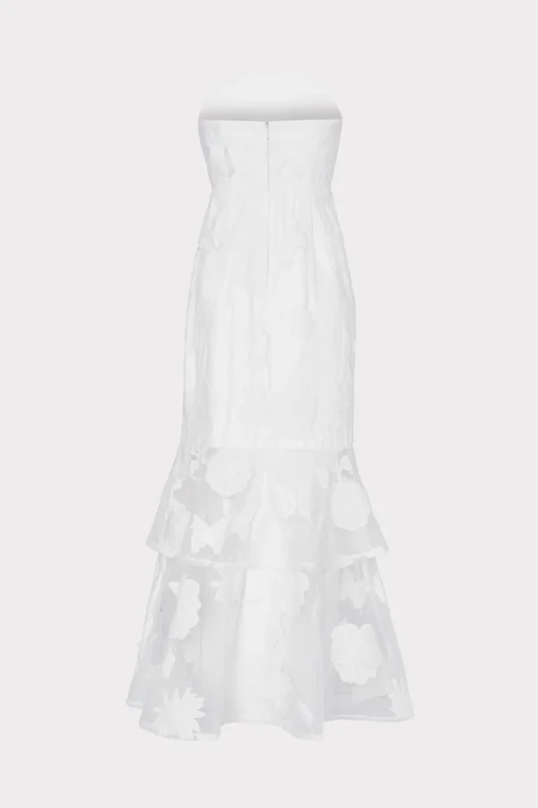 Maxi Dresses-MILLY 3D Butterfly Embroidery Strapless Dress White