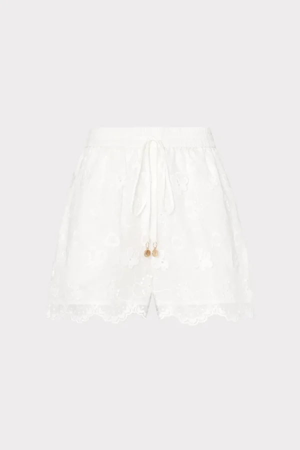 Cover-Ups-MILLY 3D Floral Cotton Eyelet Shorts White