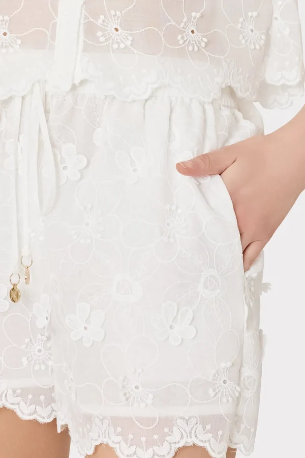 Cover-Ups-MILLY 3D Floral Cotton Eyelet Shorts White