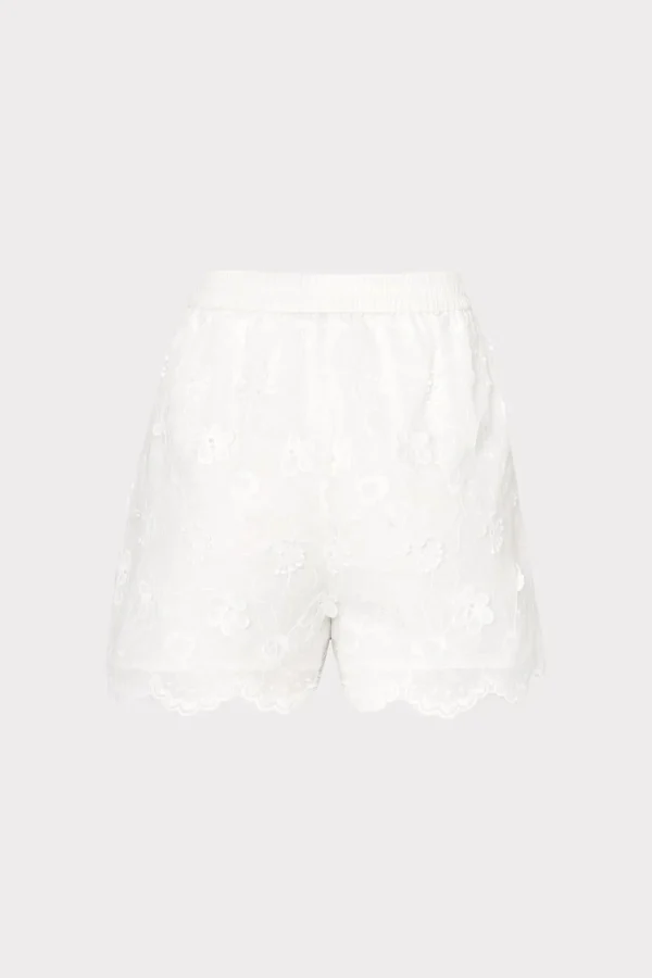 Cover-Ups-MILLY 3D Floral Cotton Eyelet Shorts White