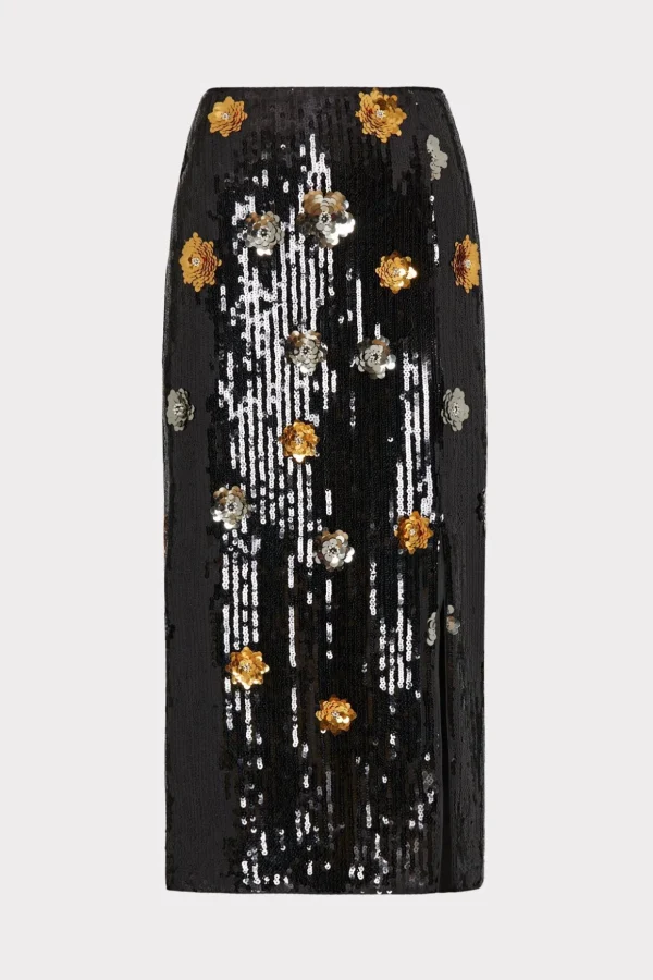 Skirts-MILLY 3D Floral Sequins Skirt Black Multi