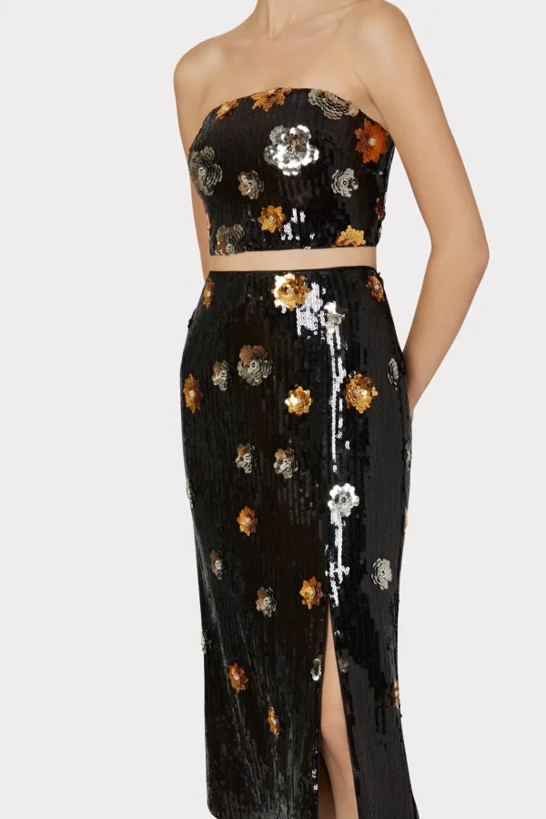 Skirts-MILLY 3D Floral Sequins Skirt Black Multi