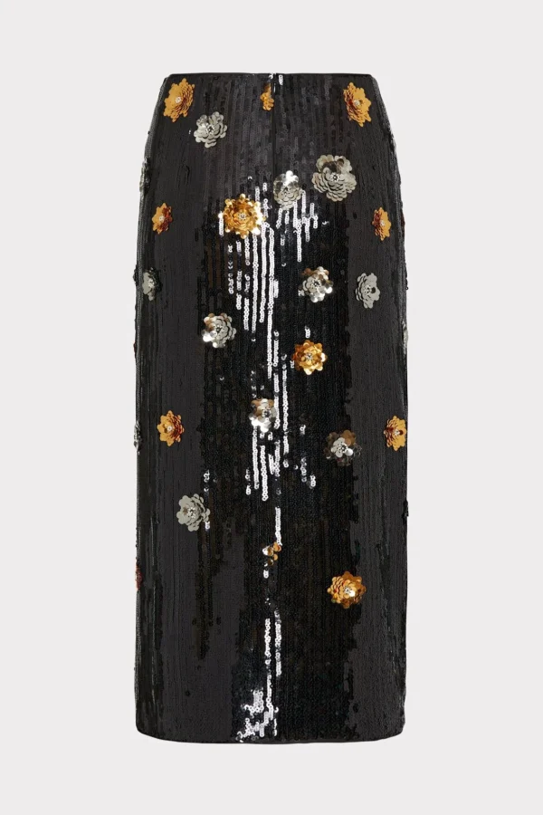 Skirts-MILLY 3D Floral Sequins Skirt Black Multi
