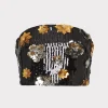 Tops-MILLY 3D Floral Sequins Strapless Top Black Multi