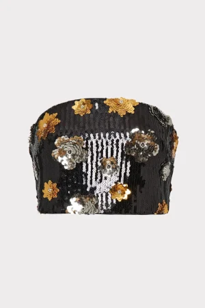 d_floral_sequins_straples_0.webp Tops-MILLY 3D Floral Sequins Strapless Top Black Multi