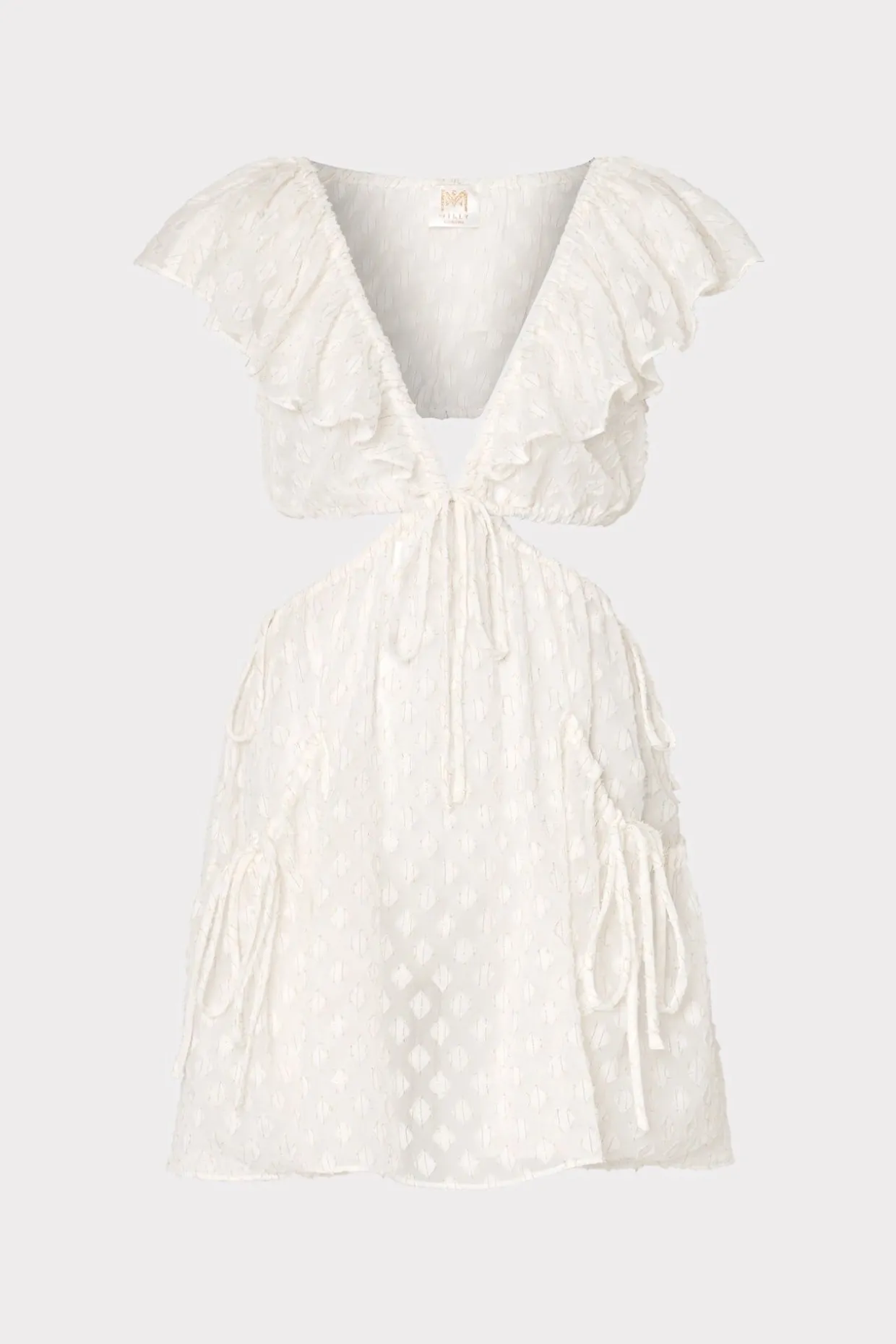 delilah_diamond_jacquard__0.webp Jumpsuits & Rompers-MILLY Delilah Diamond Jacquard Voile Coverup Dress White/Gold