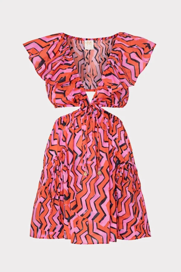 Jumpsuits & Rompers-MILLY Delilah Painted Chevron Cotton Voile Coverup Dress Coral Multi