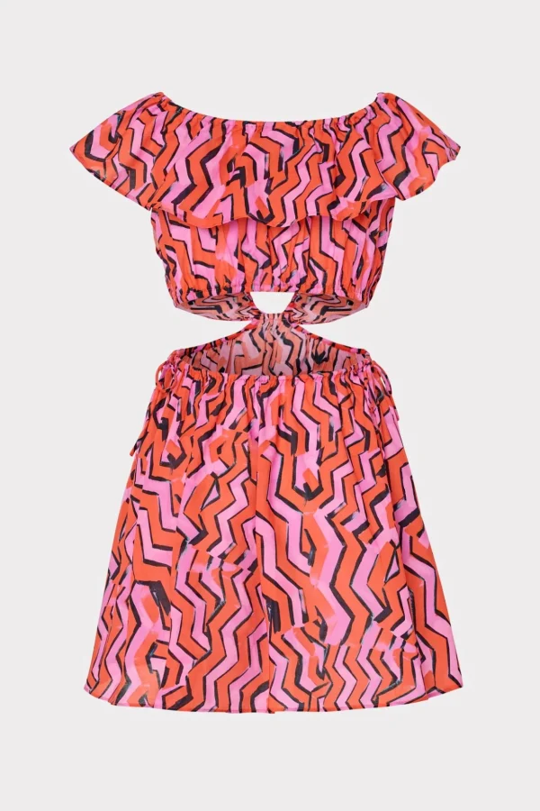 Jumpsuits & Rompers-MILLY Delilah Painted Chevron Cotton Voile Coverup Dress Coral Multi