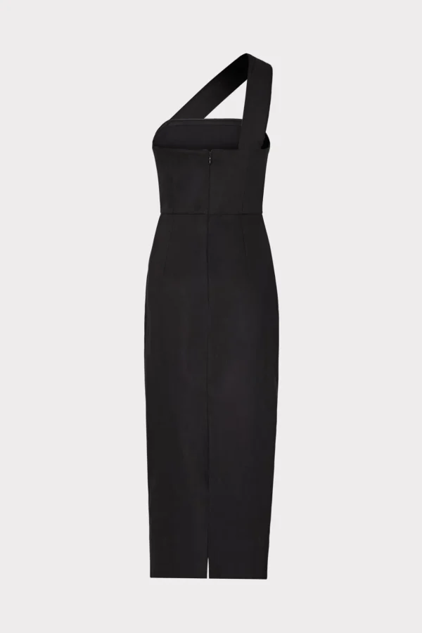 draped_one_shoulder_linen_1-4.webp Little Black Dresses-MILLY Draped One Shoulder Linen Dress Black