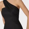 Jumpsuits & Rompers-MILLY Draped One Shoulder Linen Dress Black