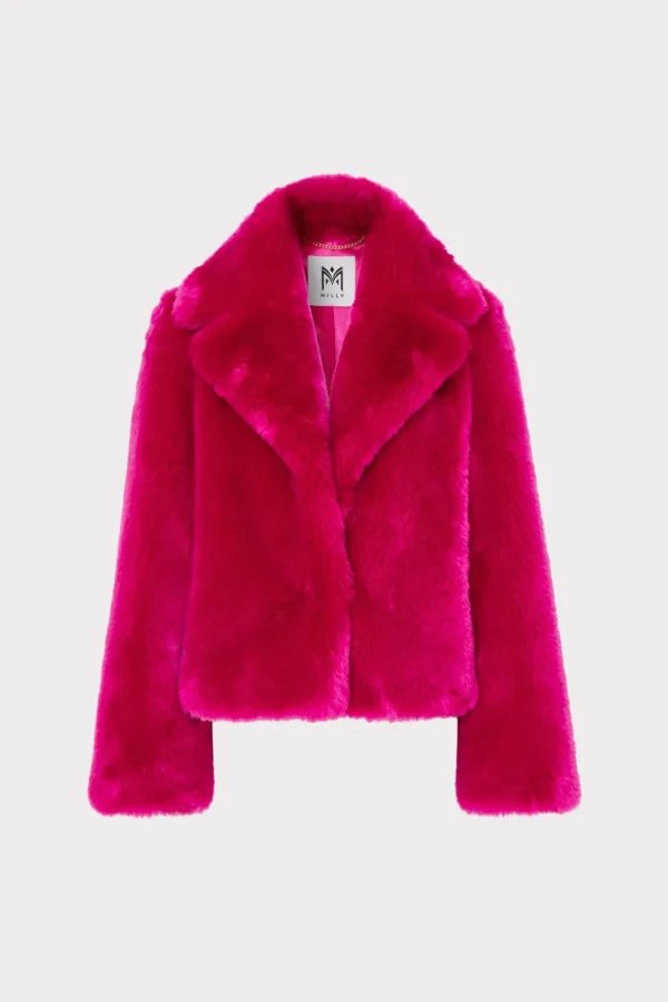 Coats & Jackets-MILLY Faye Faux Fur Coat Milly Pink