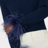 Sweaters & Knits-MILLY Feather Cuff V-Neck Sweater Navy