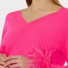 feather_cuff_vneck_sweate_2.webp Jumpsuits & Rompers-MILLY Feather Cuff V-Neck Sweater Milly Pink