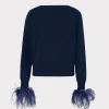 Tops-MILLY Feather Cuff V-Neck Sweater Navy