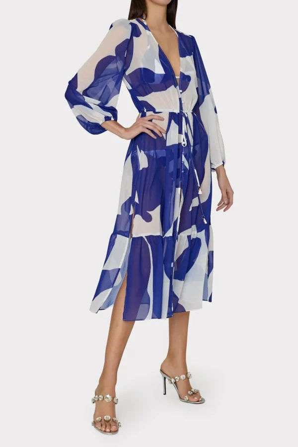 Cover-Ups-MILLY Fiona Grand Foliage Cover-Up Navy/White