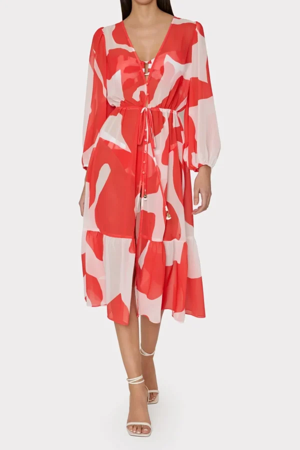 Cover-Ups-MILLY Fiona Grand Foliage Cover-Up Red/White