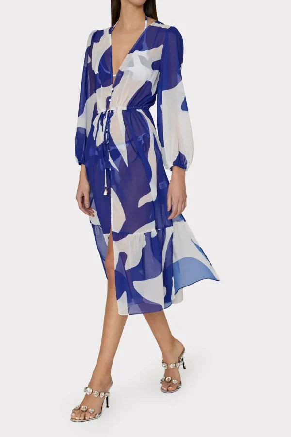 Cover-Ups-MILLY Fiona Grand Foliage Cover-Up Navy/White