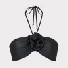 Jumpsuits & Rompers-MILLY Floral Applique Halter Bikini Top Black