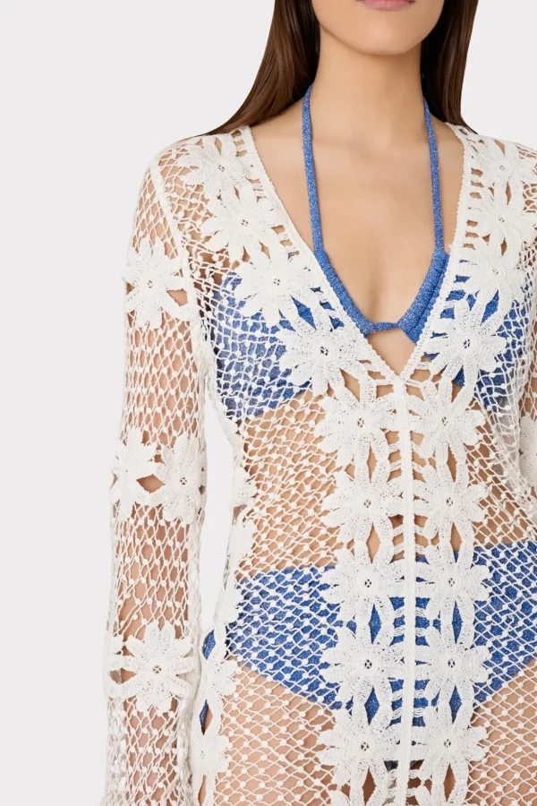 Cover-Ups-MILLY Floral Crochet Coverup Dress White