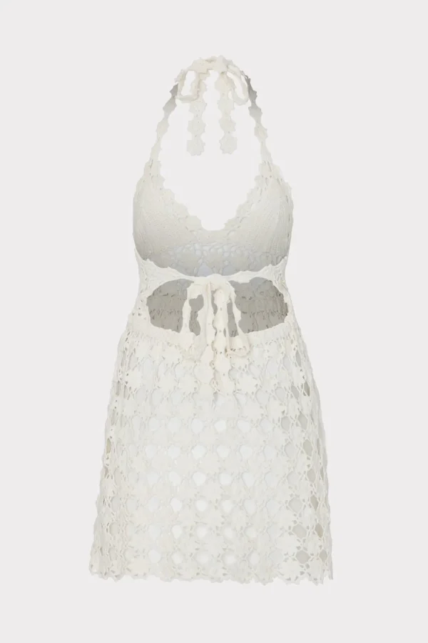 Jumpsuits & Rompers-MILLY Floral Crochet Mini Cover-Up Dress Ecru