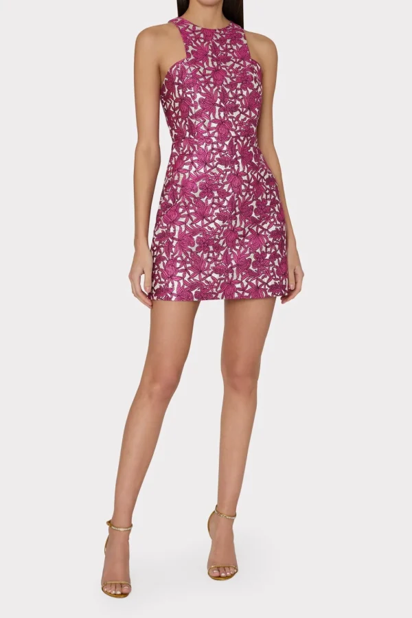 Guest Of Dresses-MILLY Floral Jacquard Mini Dress Pink