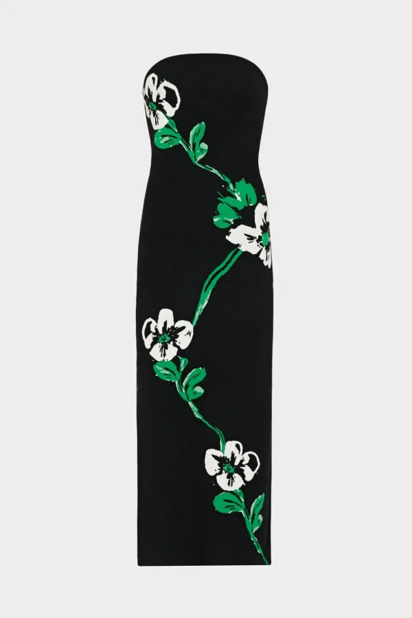floral_jacquard_strapless_0.webp Jumpsuits & Rompers-MILLY Floral Jacquard Strapless Midi Dress Black Multi