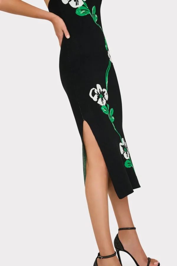 Knit Dresses-MILLY Floral Jacquard Strapless Midi Dress Black Multi