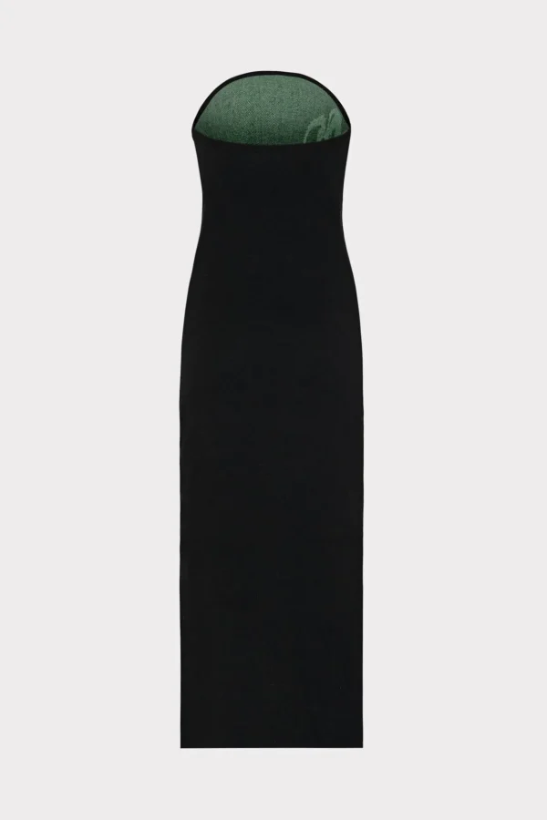 floral_jacquard_strapless_3.webp Jumpsuits & Rompers-MILLY Floral Jacquard Strapless Midi Dress Black Multi