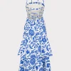 Day Dresses-MILLY Flowers Of Spain Linen Maxi Dress Blue/White