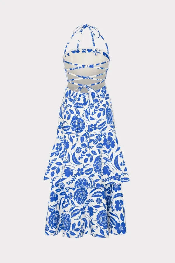 Day Dresses-MILLY Flowers Of Spain Linen Maxi Dress Blue/White