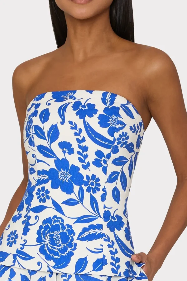 Tops-MILLY Flowers Of Spain Linen Top Blue/White