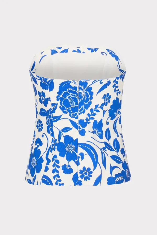 Jumpsuits & Rompers-MILLY Flowers Of Spain Linen Top Blue/White