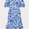 Day Dresses-MILLY Flowers Of Spain Off The Shoulder Dress Blue/White