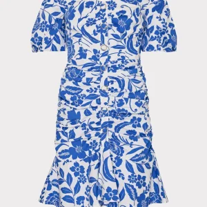 Mini Dresses-MILLY Flowers Of Spain Off The Shoulder Dress Blue/White